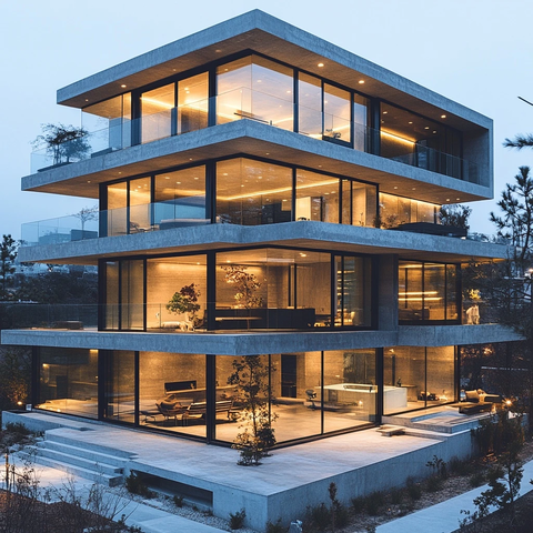 五层简约玻璃混凝土建筑