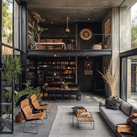 工业风双层客厅家具布置