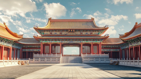 宏伟壮丽的传统中式宫殿建筑全景