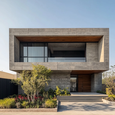 现代双层住宅前院与大窗户