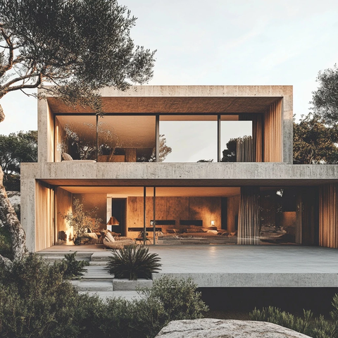 木色调别墅悬挑露台