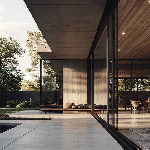 混凝土墙木质玻璃建筑