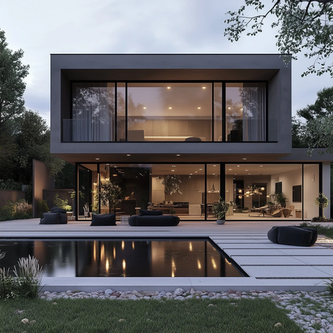 两层楼房带阁楼窗和玻璃门廊