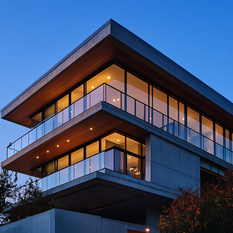 混凝土层次玻璃护栏木板墙