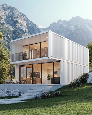 山侧极简白色集装箱居所