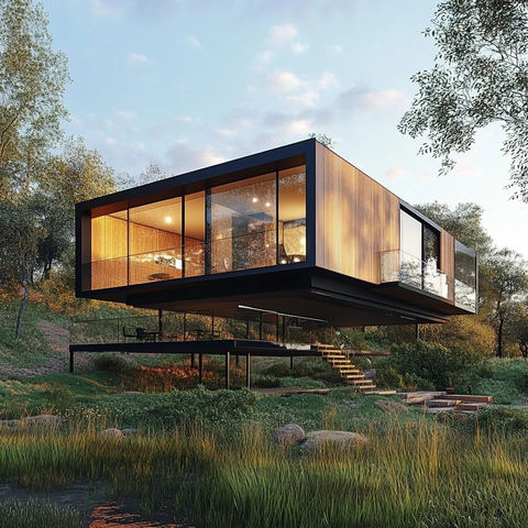 木结构现代住宅群连接桥梁