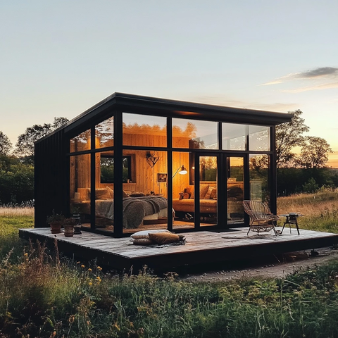 黑白小屋玻璃墙田园风光