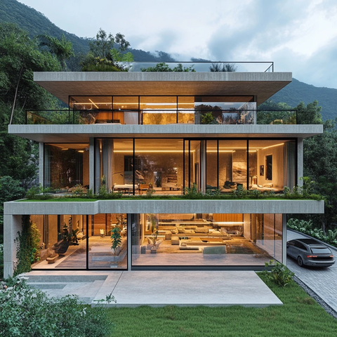 玻璃住宅森林背景山景