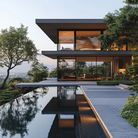 现代别墅带泳池花园