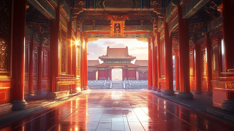 中式古建筑内景长廊