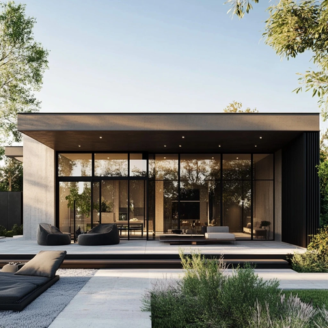 灰泥黑木平顶别墅外观