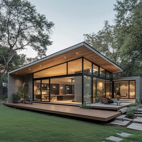 木质单层斜顶大玻璃房