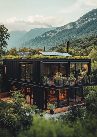 黑色钢结构玻璃窗屋顶花园