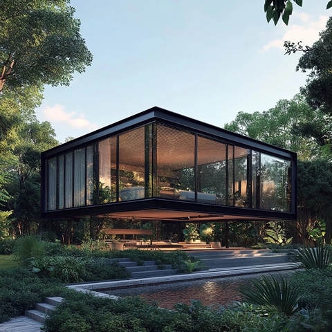 钢结构玻璃住宅自然环绕