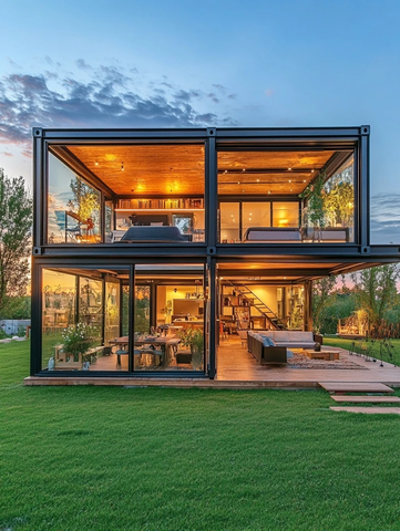 两层集装箱房屋玻璃窗户外座位