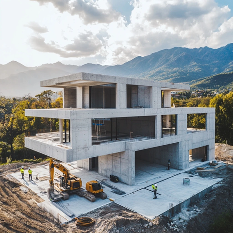 三层白色别墅施工现场