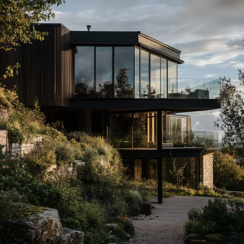 山坡石屋与阿尔法跑车