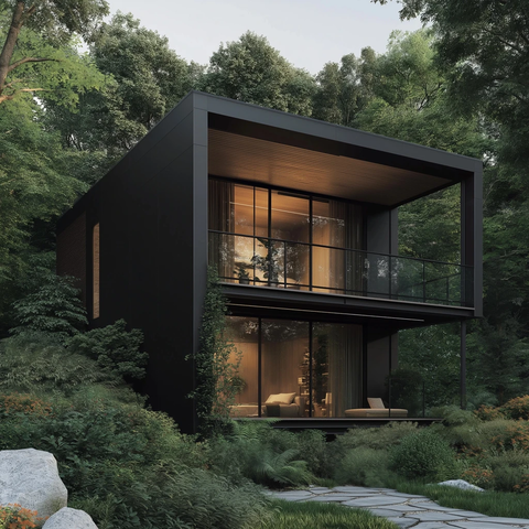 黑板森林木屋玻璃窗阳台