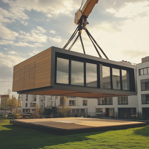 预制房屋安装与现代建筑场景