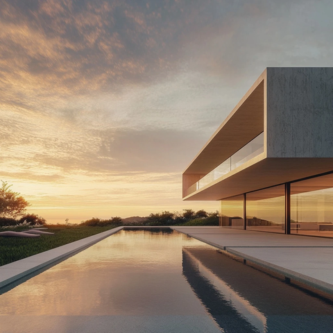 悬挑别墅大窗无边际泳池