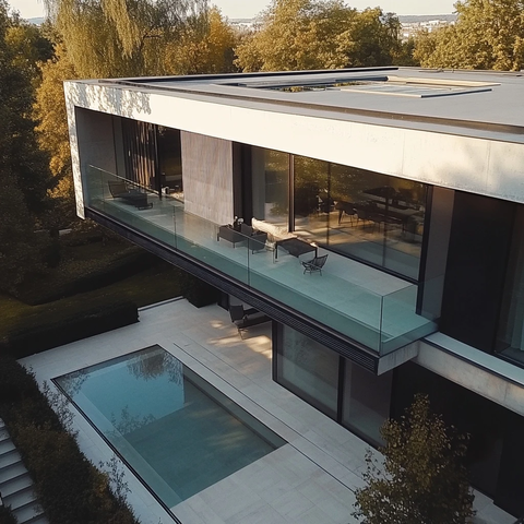 别墅一楼玻璃阳台实景