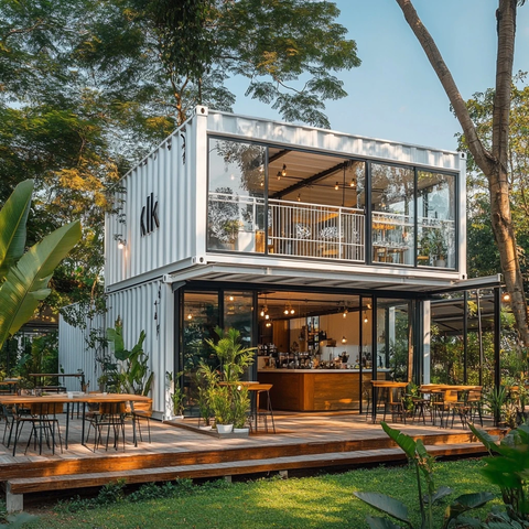 双层集装箱咖啡店户外花园