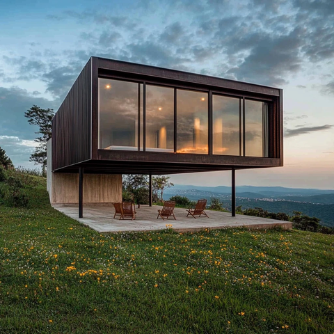 山顶小屋阳台日落景