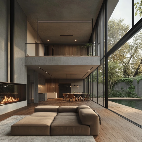 开放式客厅与泳池设计