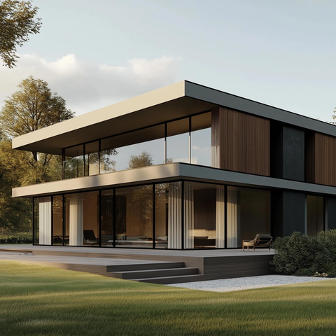 现代木质玻璃平顶住宅