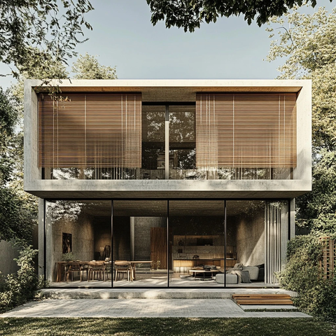 混凝土房屋带木制百叶窗