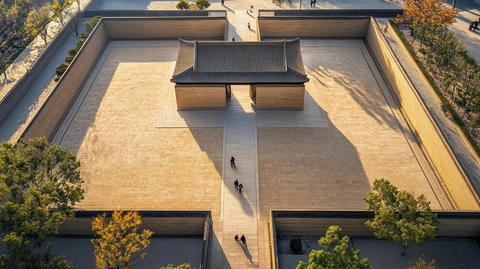 俯瞰传统中式建筑庭院全景