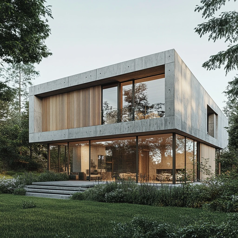 混凝土墙木屏风玻璃窗设计