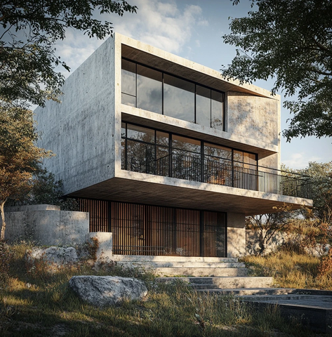 混凝土墙金属格栅现代住宅