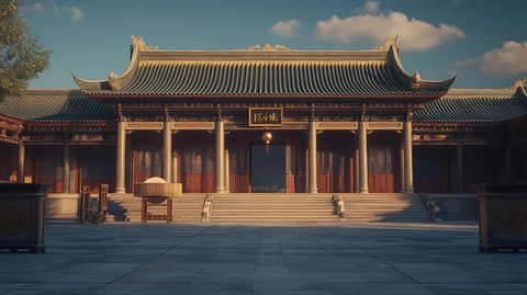 中式古建筑庭院宏伟景象