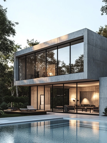 混凝土房屋户外泳池景观