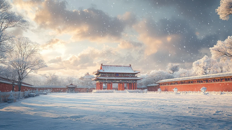 雪中故宫古建筑群壮观景象