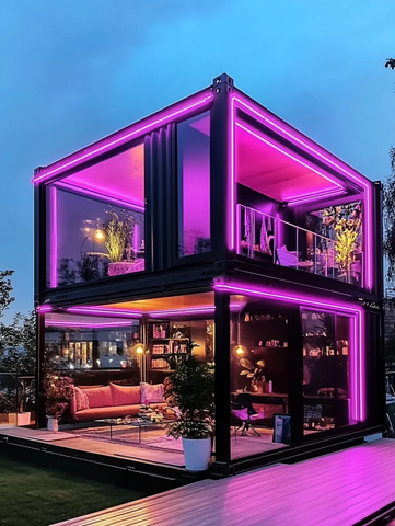 黑粉容器房大窗紫色霓虹灯