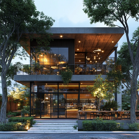 树荫环绕的二层咖啡馆