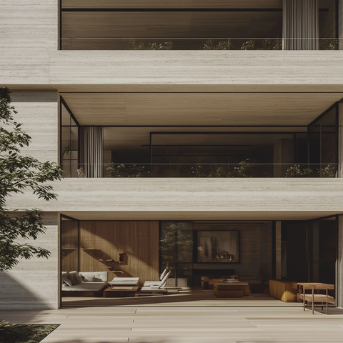 白色夯土玻璃钢窗公寓