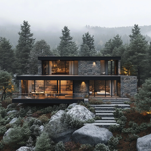 山坡双层别墅全景