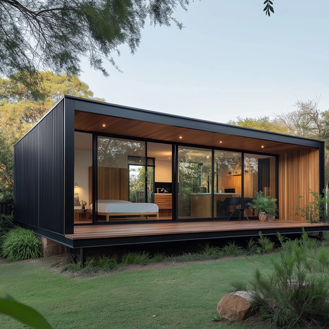 木制平房带大窗和开放布局