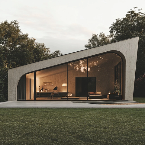 混凝土房屋玻璃窗户草坪