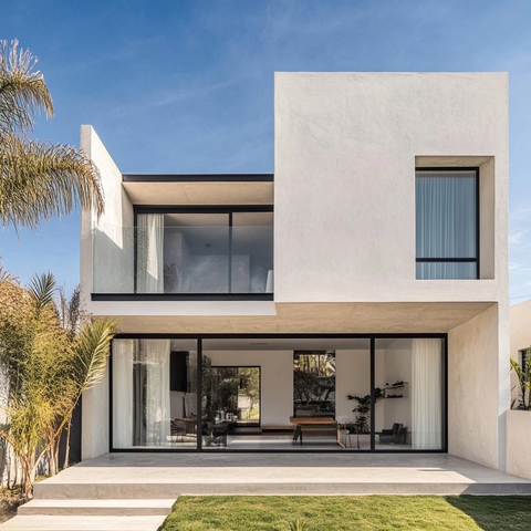 白色水泥房屋带大庭院