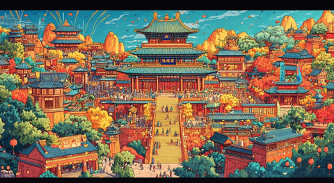 古色古香的中式建筑群全景