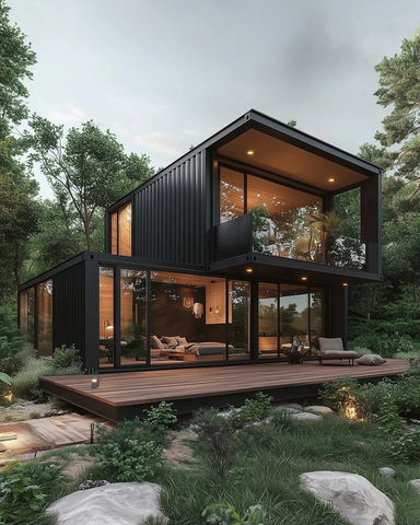 黑色容器住宅木质露台