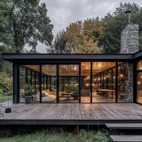 金属结构灰砖乡村住宅