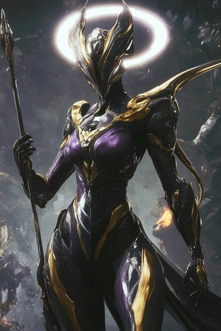 紫色金边女战甲持矛肖像