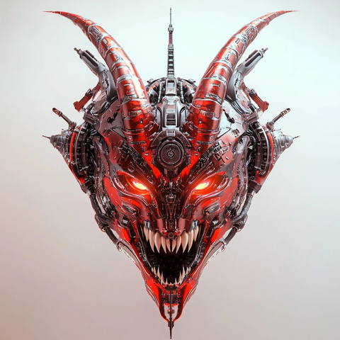 红色机械恶魔面具融合设计