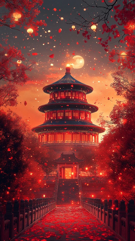 古色古香的中国风天坛夜景