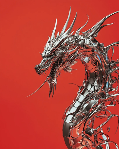 液态金属龙科幻插画